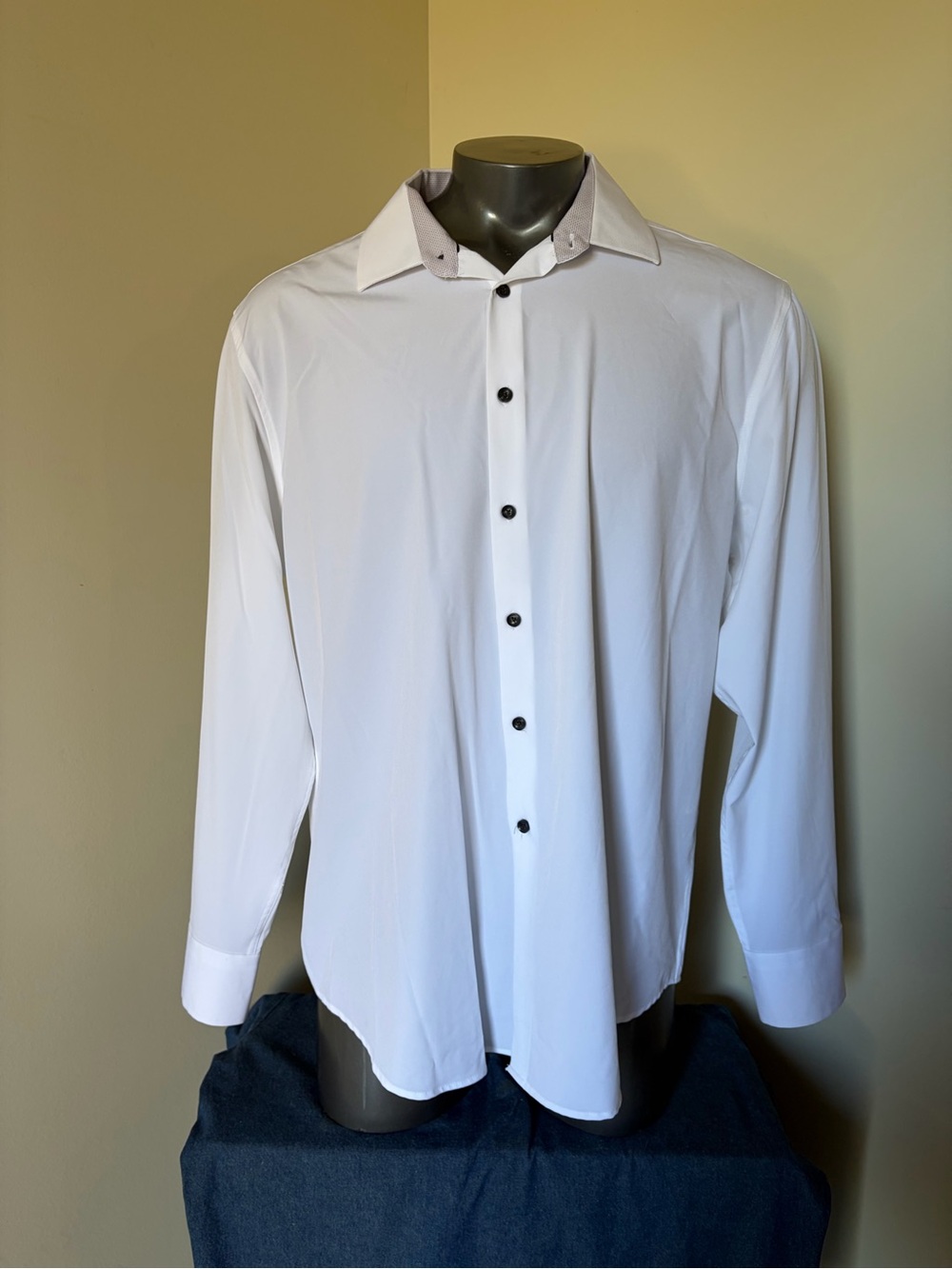 Con Struct Shirt Mens 2XL Slim Fit 4-Way Stretch Button Up white Long Sleeve